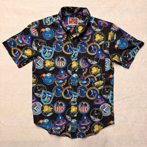 Men's RSVLTS Rare NASA Apollo Space Casual Button Down Shirt XS Black Blue